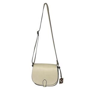 Christian Lacroix Crossbody Shoulder Bag Purse Cream Faux Leather Blue Lining